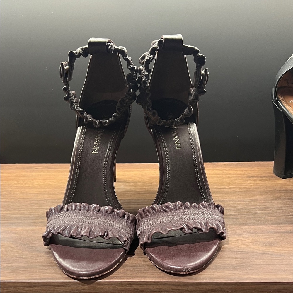 Ann Taylor Dark Brown/ Burgundy Ruffle Sandals